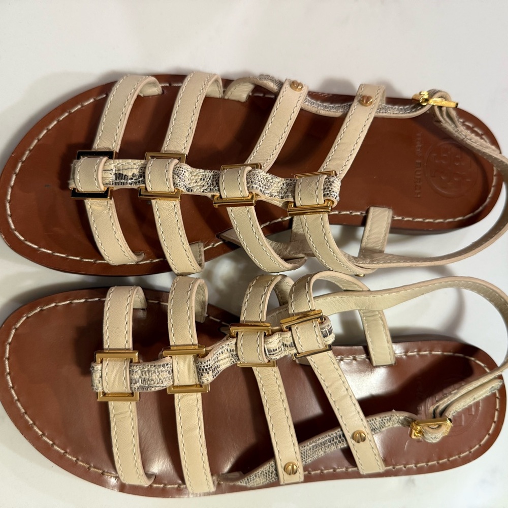 Tory Burch Cream and Brown Sandals Strappy Design